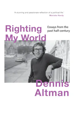 book cover: Righting my World, with author smiling in a black jumper on the cover, wearing glasses