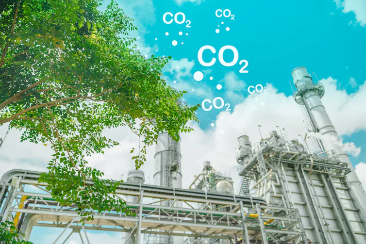 energy plant, green trees