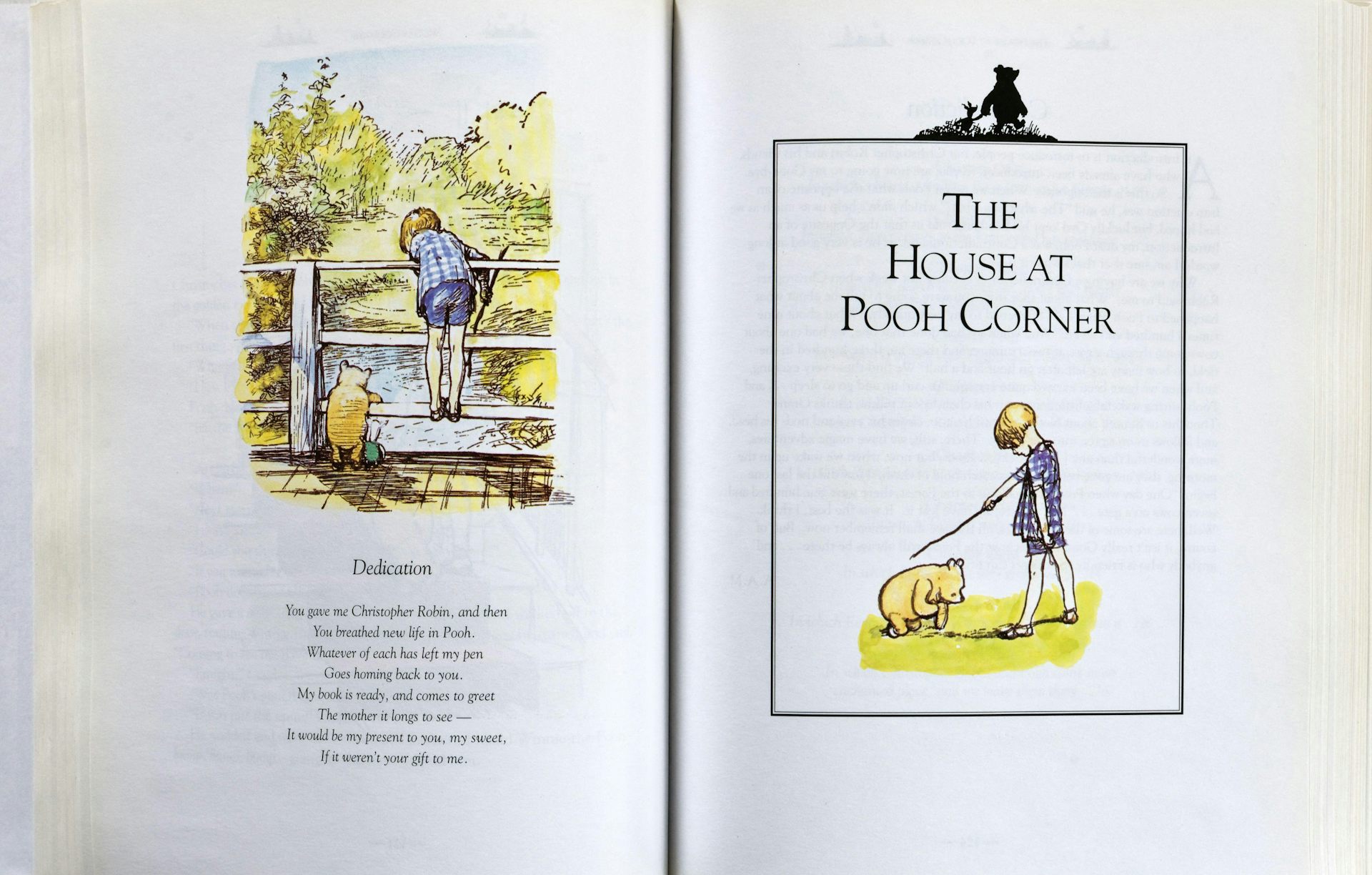 The dedication pages at the front of the children's book Winnie the Pooh.