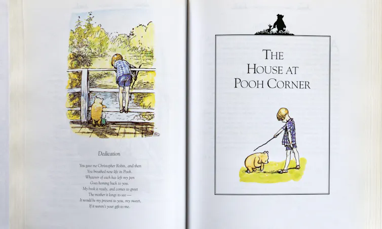 The dedication pages at the front of the children's book Winnie the Pooh.