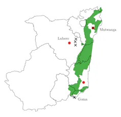 A map of Eastern DRC showing where the hydropower plants and mini-grids are situated.