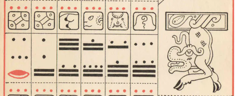 une page du codex, avec des symboles et un dessin