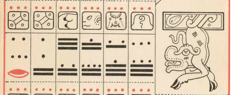 une page du codex, avec des symboles et un dessin