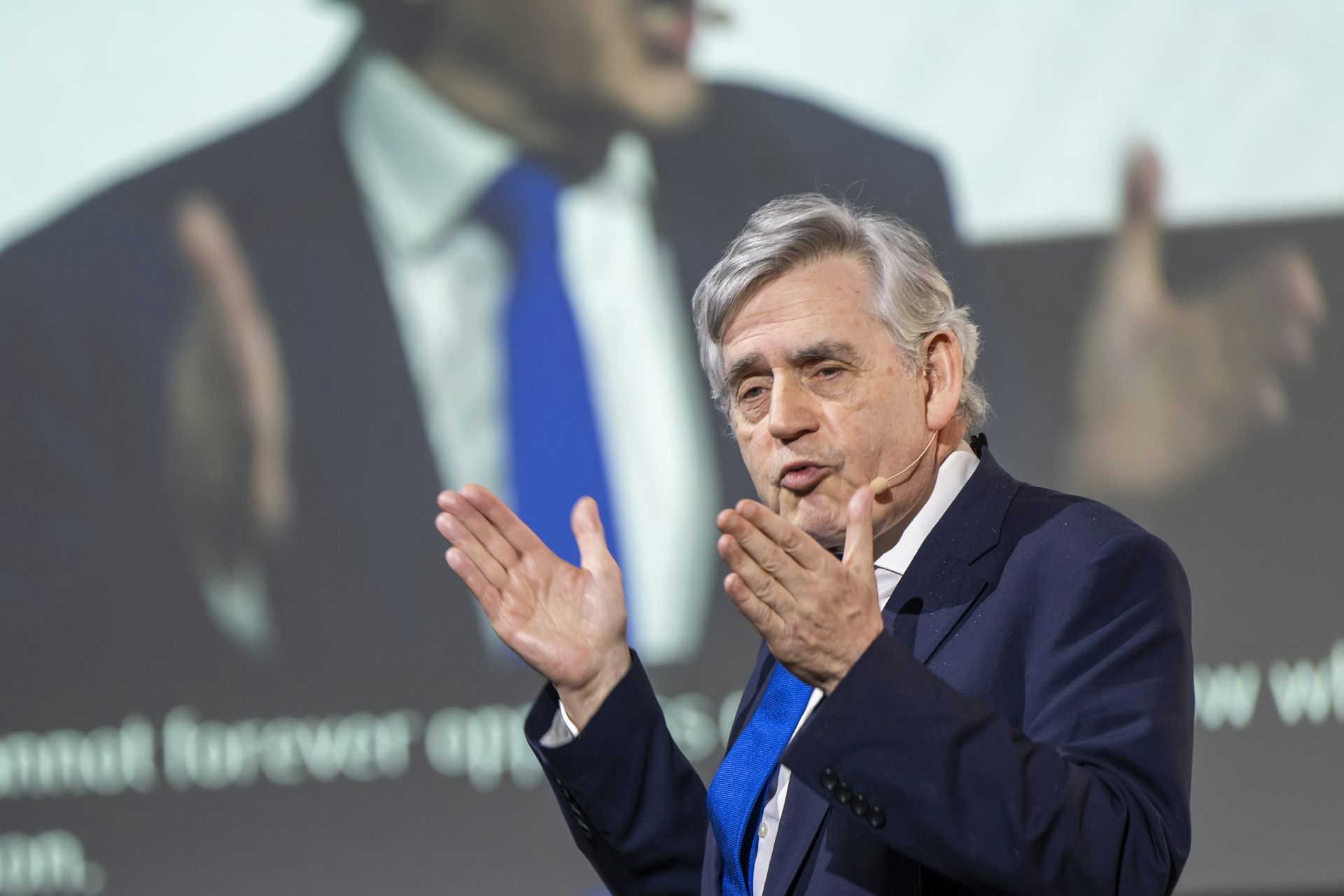 Former PM Gordon Brown giving a speech.