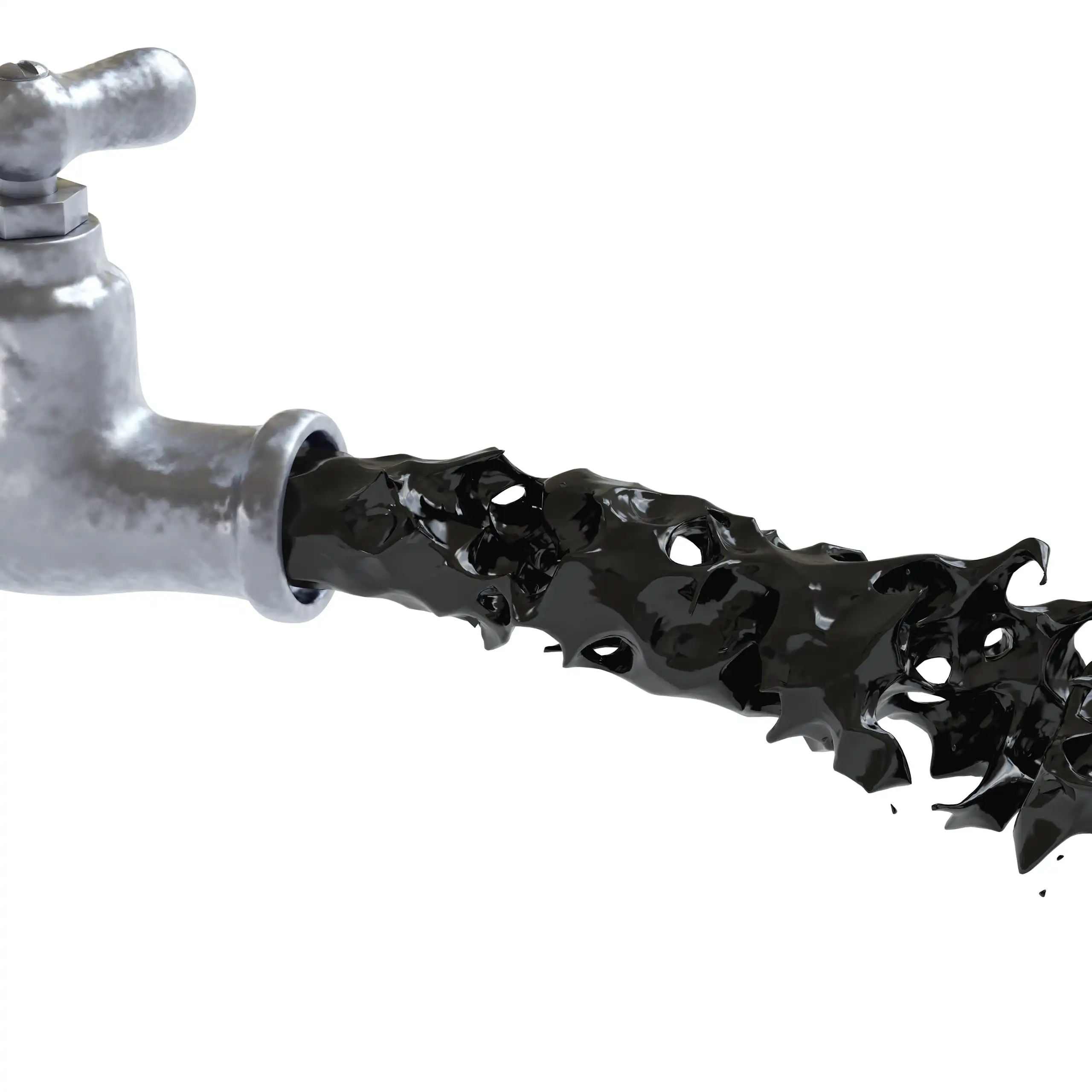 A faucet spews forth a dark liquid.