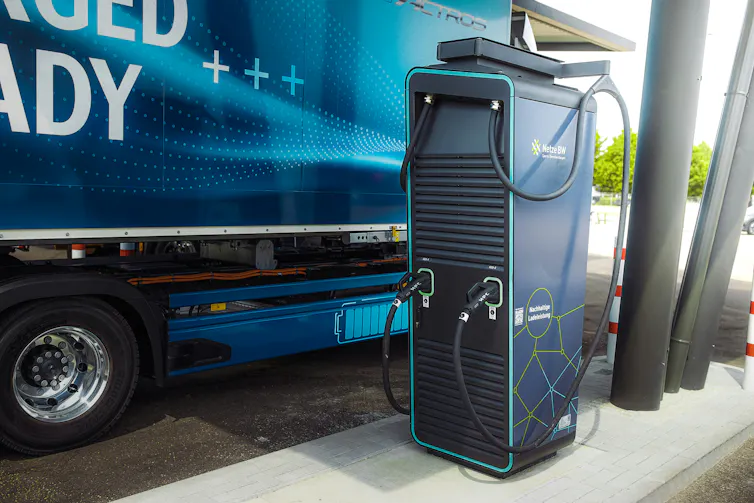 An electric truck charging