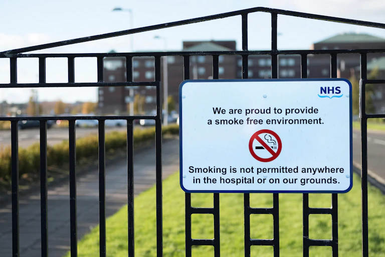 A no-smoking sign outside a hospital.