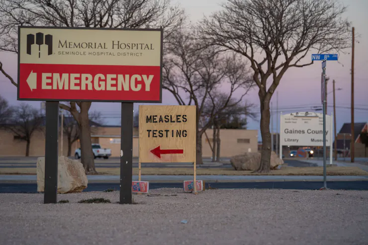 Signs point toward measles testing near an emergency department.