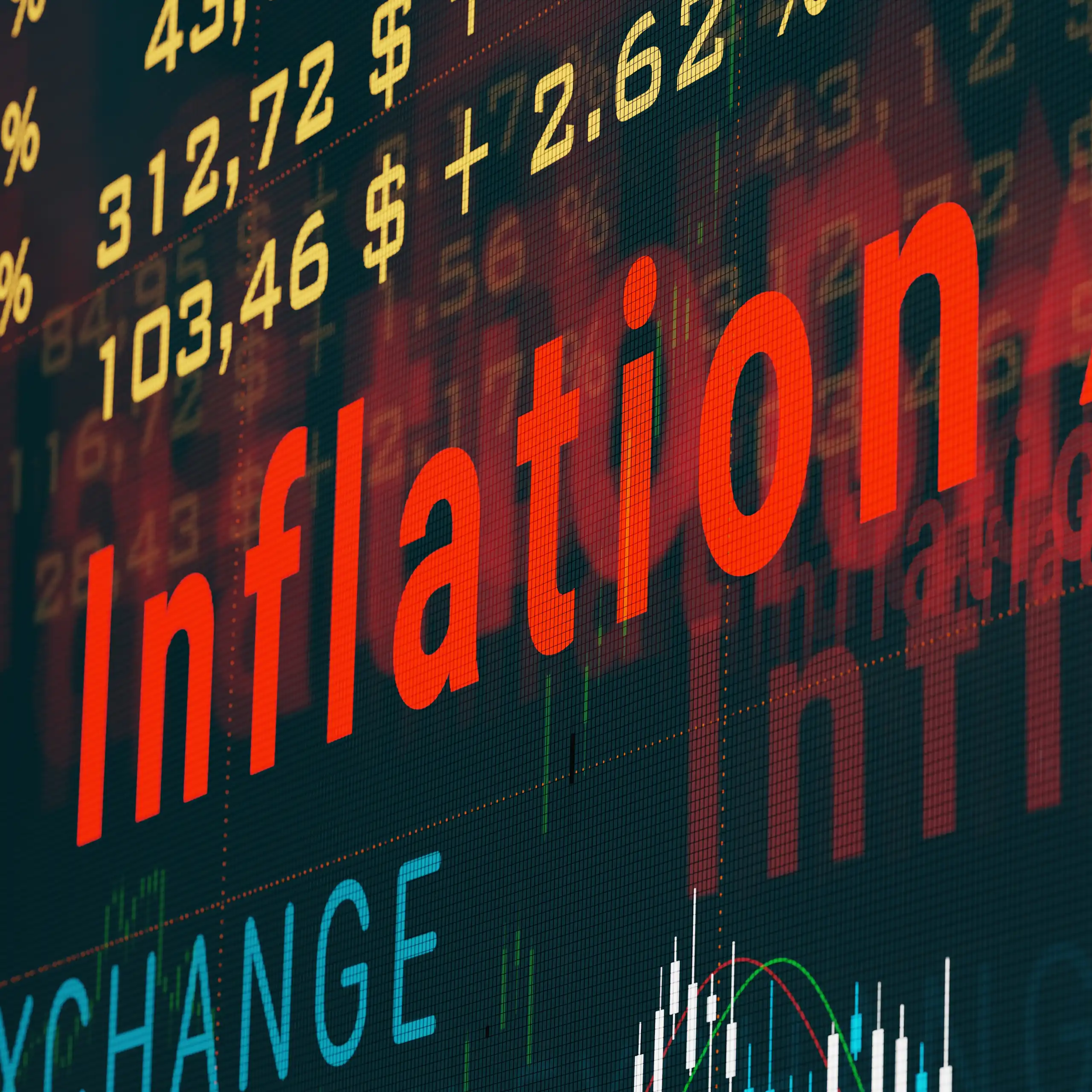 Image de bourse avec le mot d'inflation.