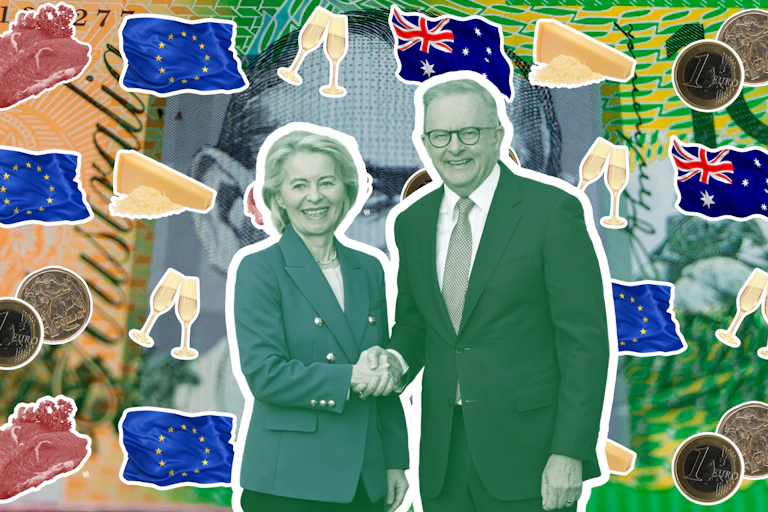 President of the European Commission Ursula von der Leyen is greeted by Australian Prime Minister Anthony Albanese