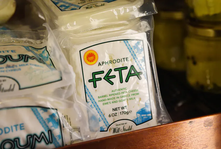 Feta cheese is seen in a store at the Adelaide Central Market in Adelaide
