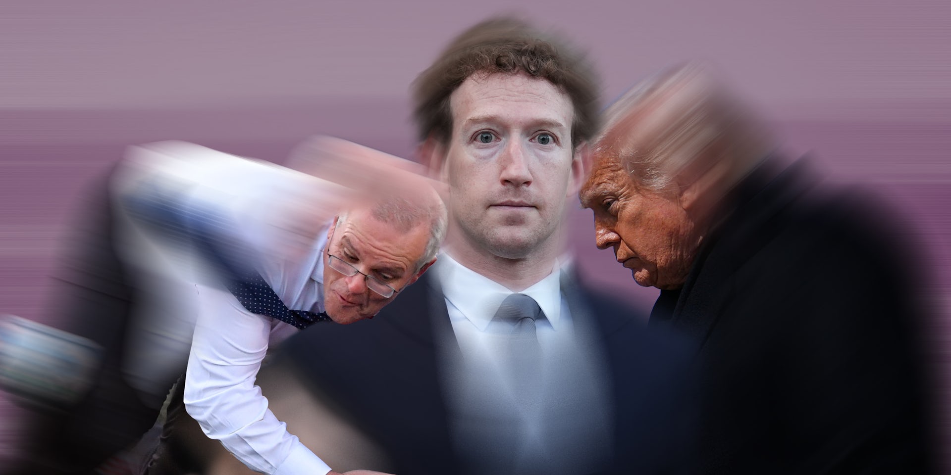 Blurred portraits of Mark Zuckerberg, Donal Trump and Scott Morrison