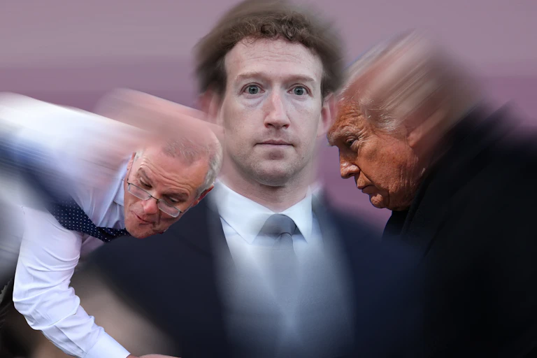 Blurred portraits of Mark Zuckerberg, Donal Trump and Scott Morrison