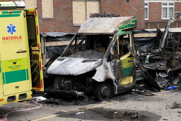 A burnt-out ambulance