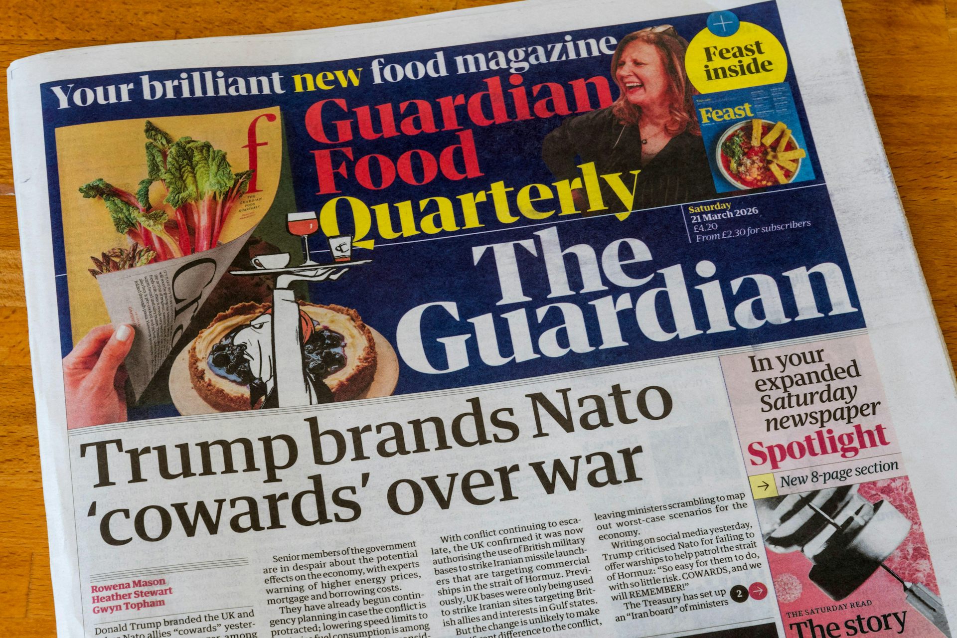 Headline in The Guardian newspaper read: 'Trump brands Nao 'cowards' over war.