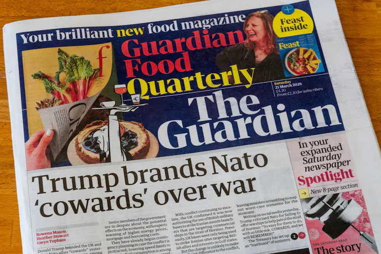 Headline in The Guardian newspaper read: 'Trump brands Nao 'cowards' over war.