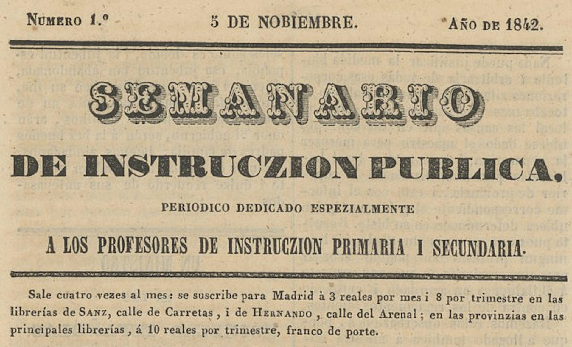 Titles of El Clamor del Magisterio and Semanario de Instruczion Publica, one of the forums for debate on the reform of Spanish spelling in the 19th century.