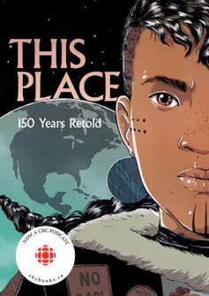 Image of a person's face with the words This Place.
