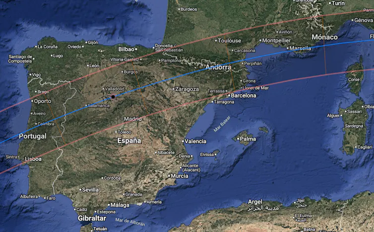 Un eclipse solar encontrado por Jaume I, el rey conquistador 1 Mapa del eclipse del 3 de junio de 1239. La banda de totalidad pasa por la Península Ibérica, sur de Francia, norte de Italia.