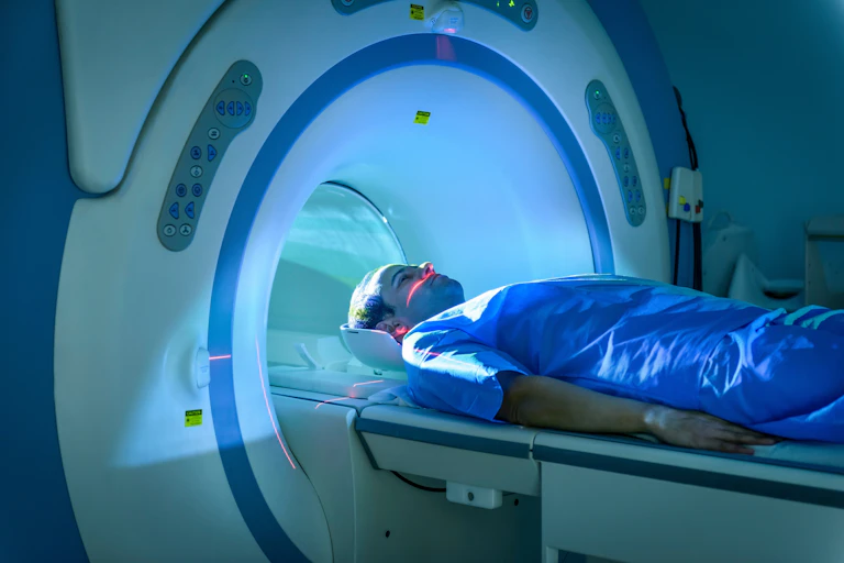 MRI scanner and patient.