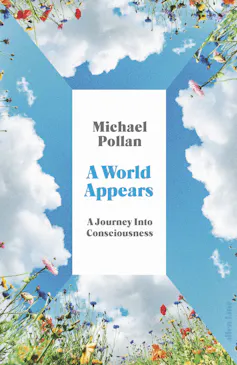 book cover: A World Appears - text surrounded by clouds and wildflowers