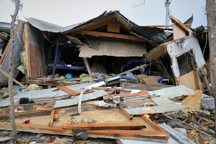 The remains and rubble of a destroyed hospital.