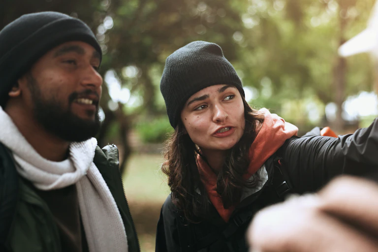 Close up photo of people in forest