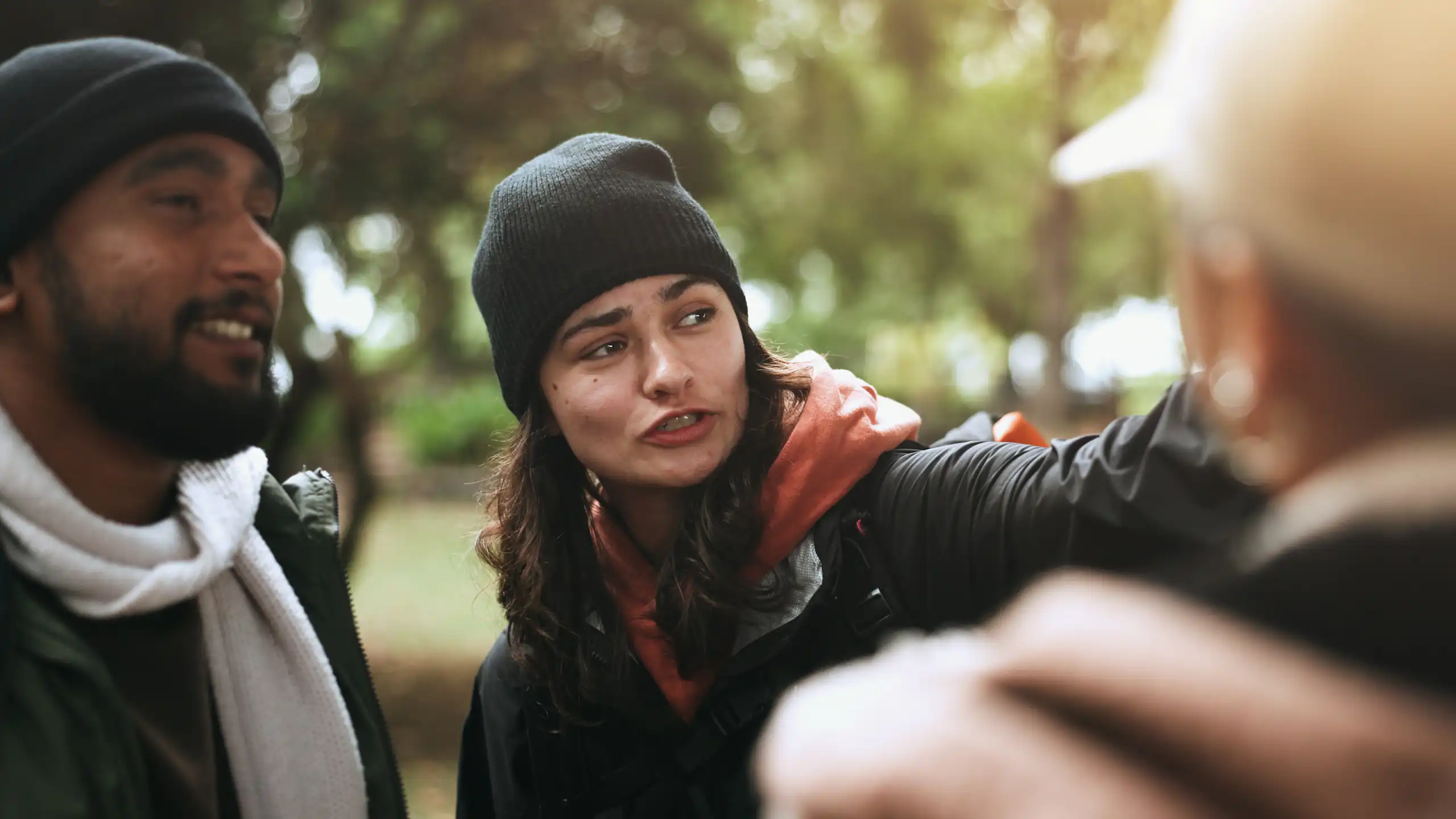 Close up photo of people in forest