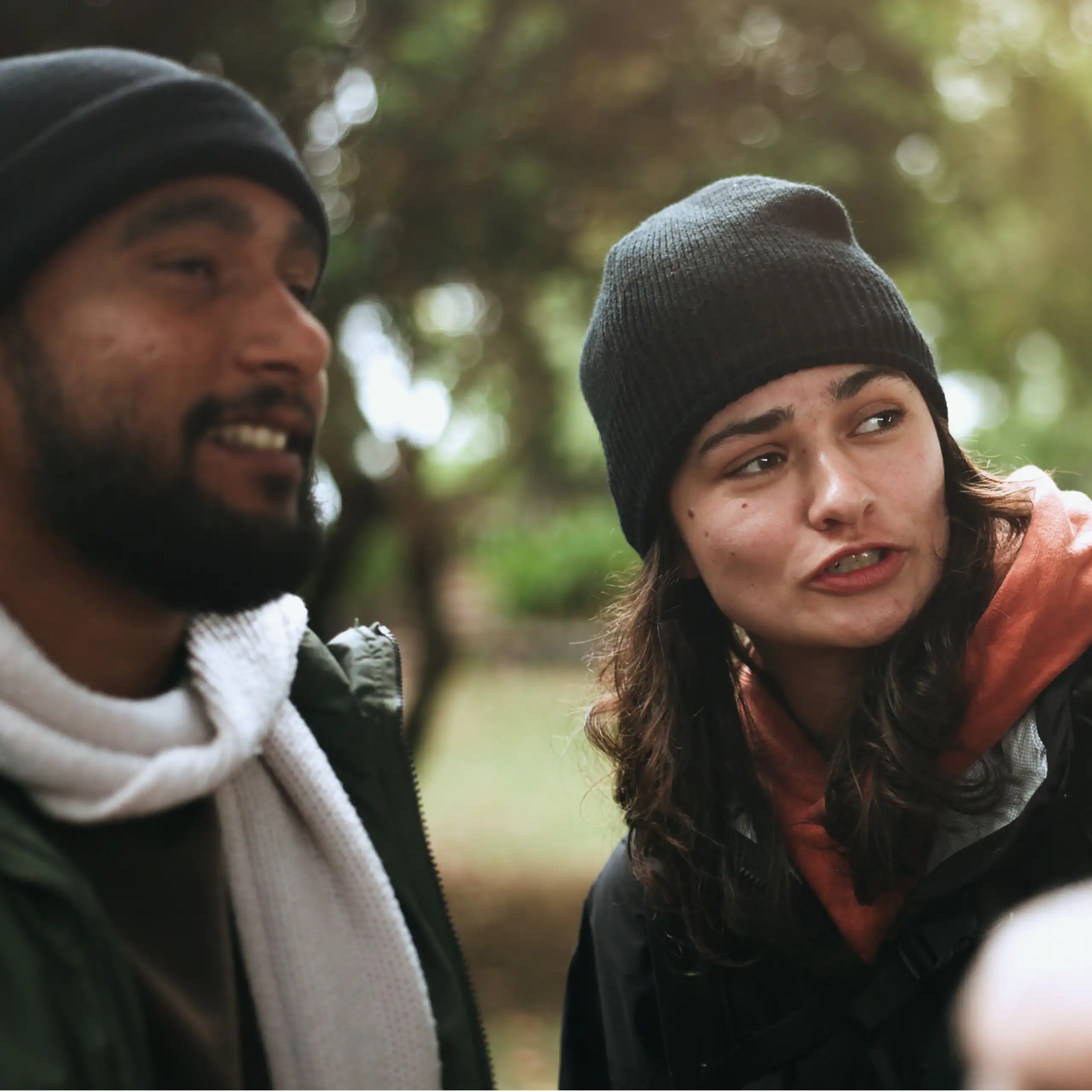 Close up photo of people in forest