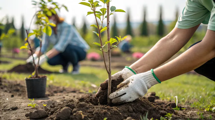 Photo of hands planting tree