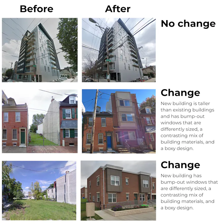 Grid of before and after images of urban locations