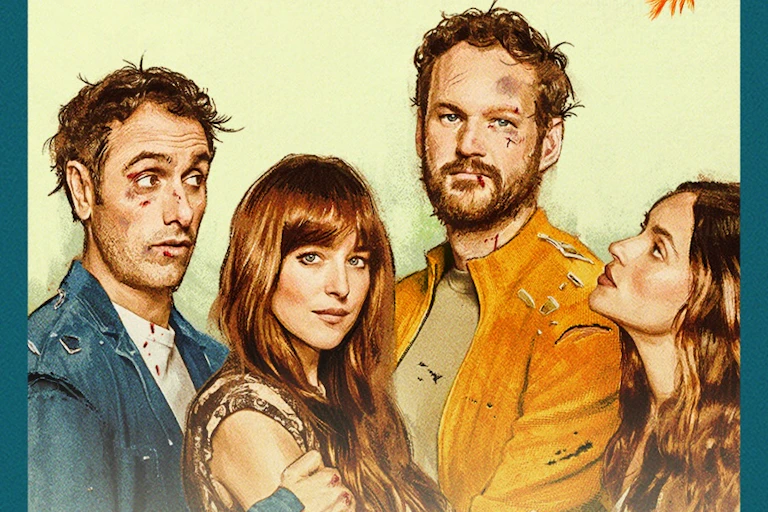 An illustration of two couples, the men looking a bit beaten up.