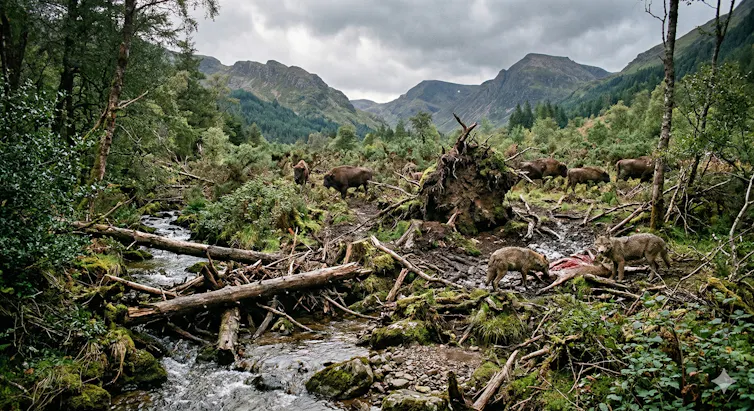 Wolves, bison, rewilded forest