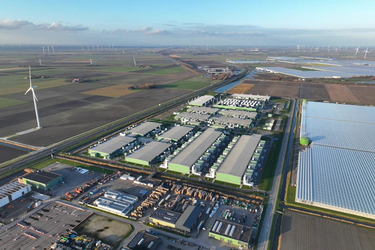aerial shot of huge warehouse