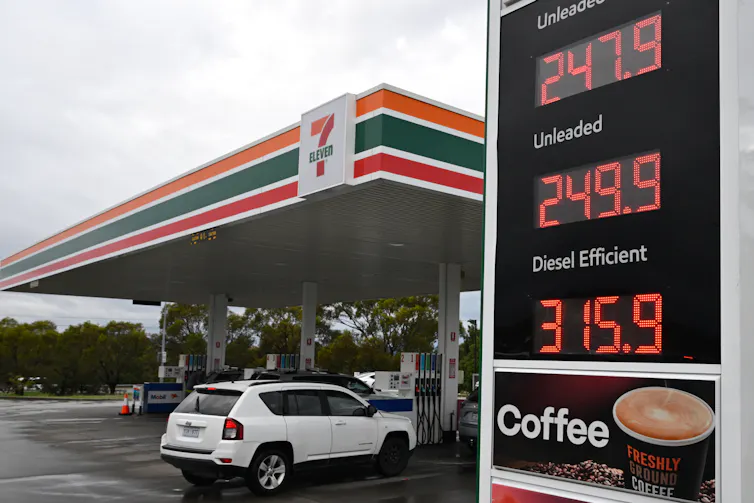 Cars waiting at a petrol station