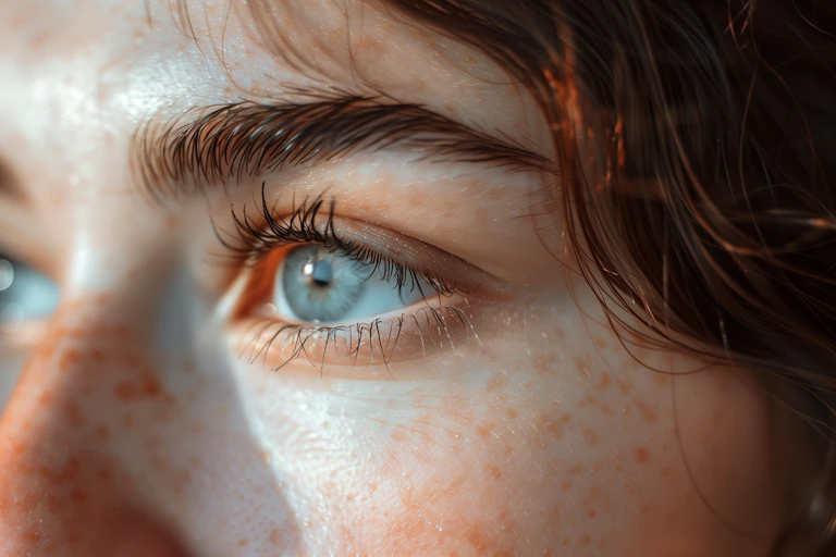 Close up of woman's blue eye