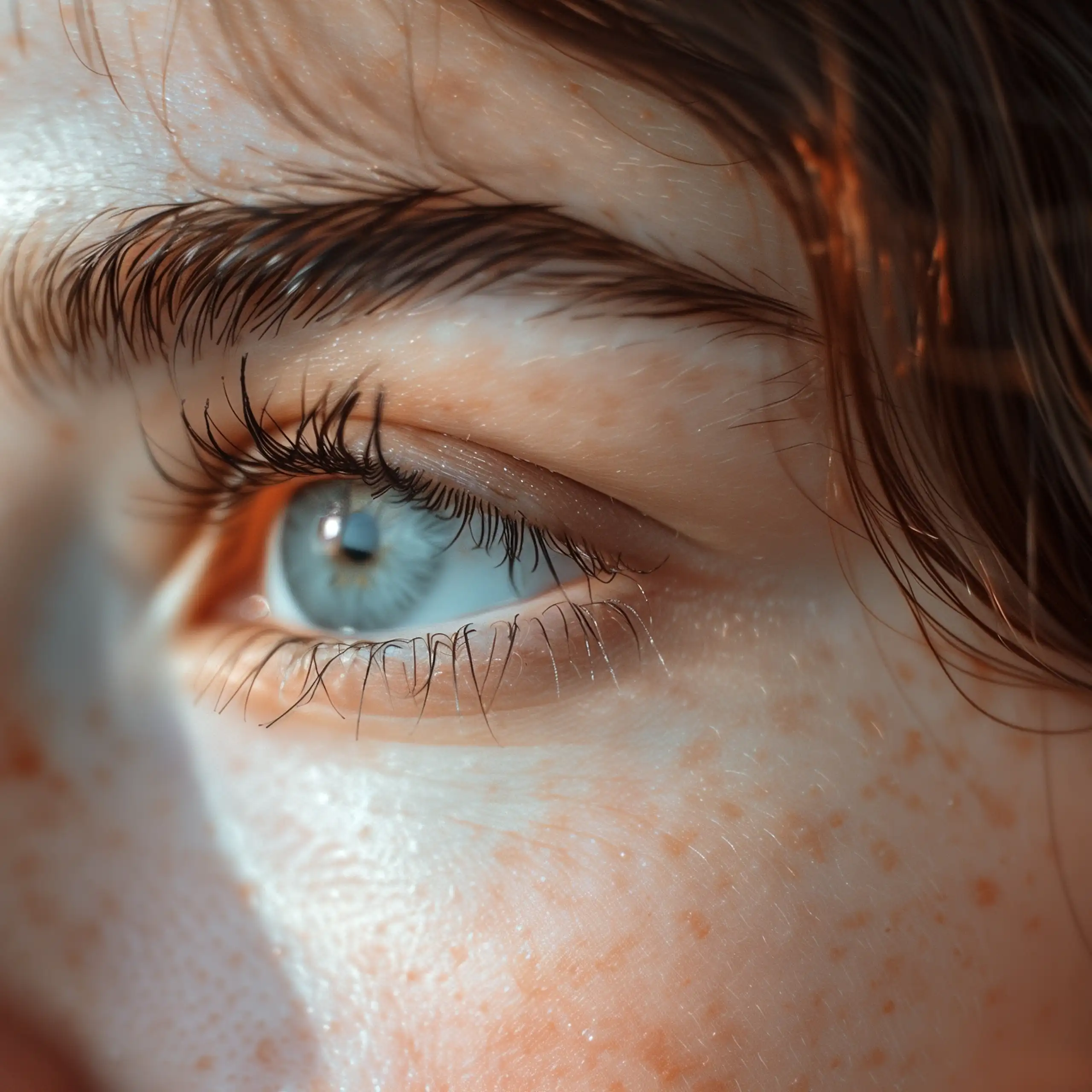 Close up of woman's blue eye