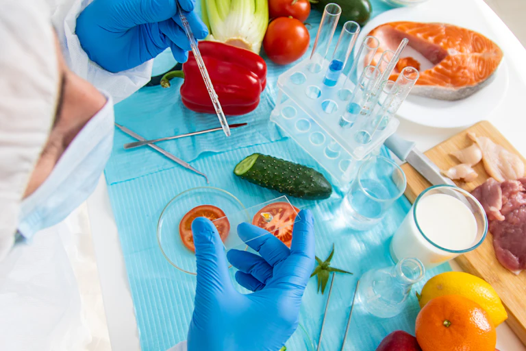 Food analysis in a laboratory.