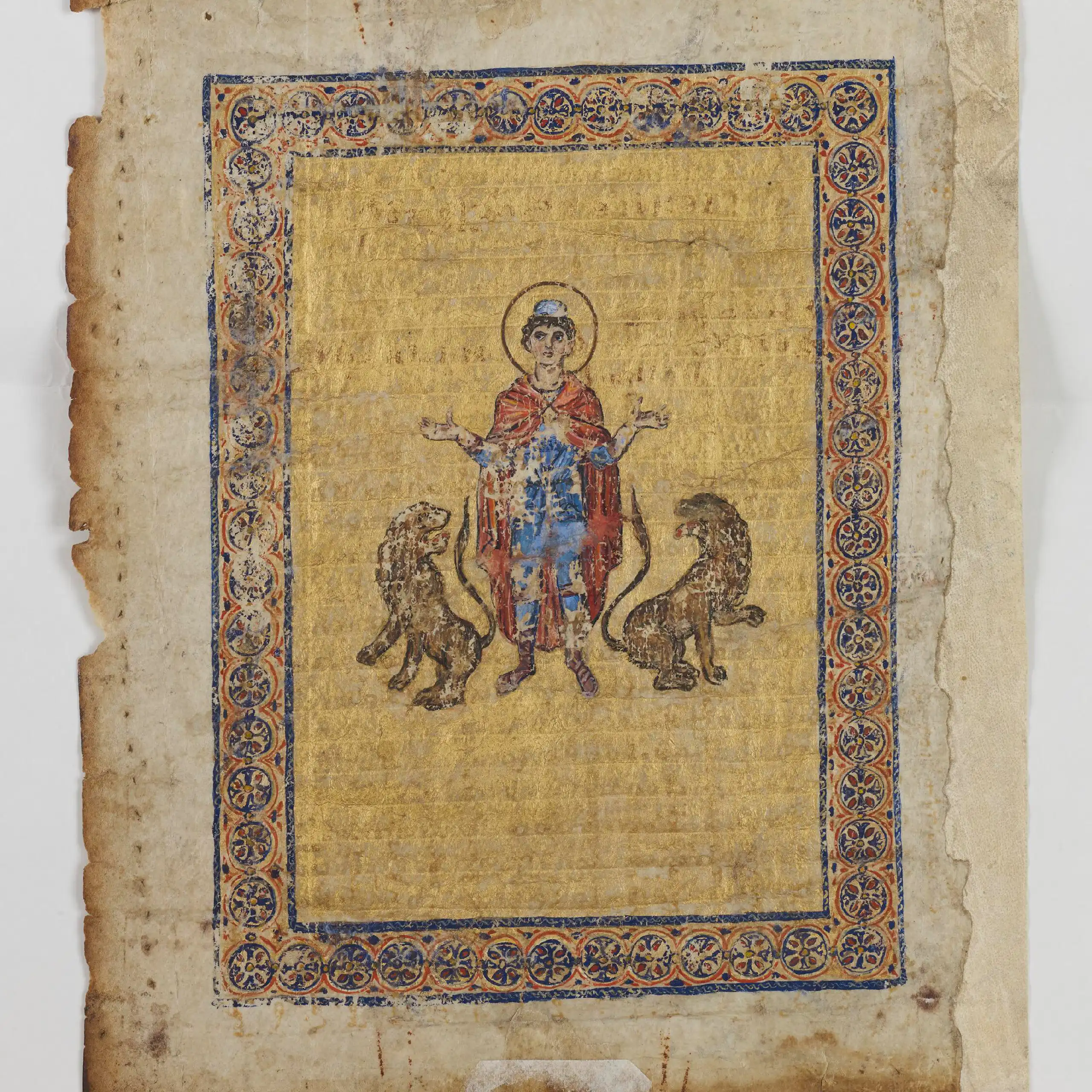 Enluminure de style médiéval, sur fond or.