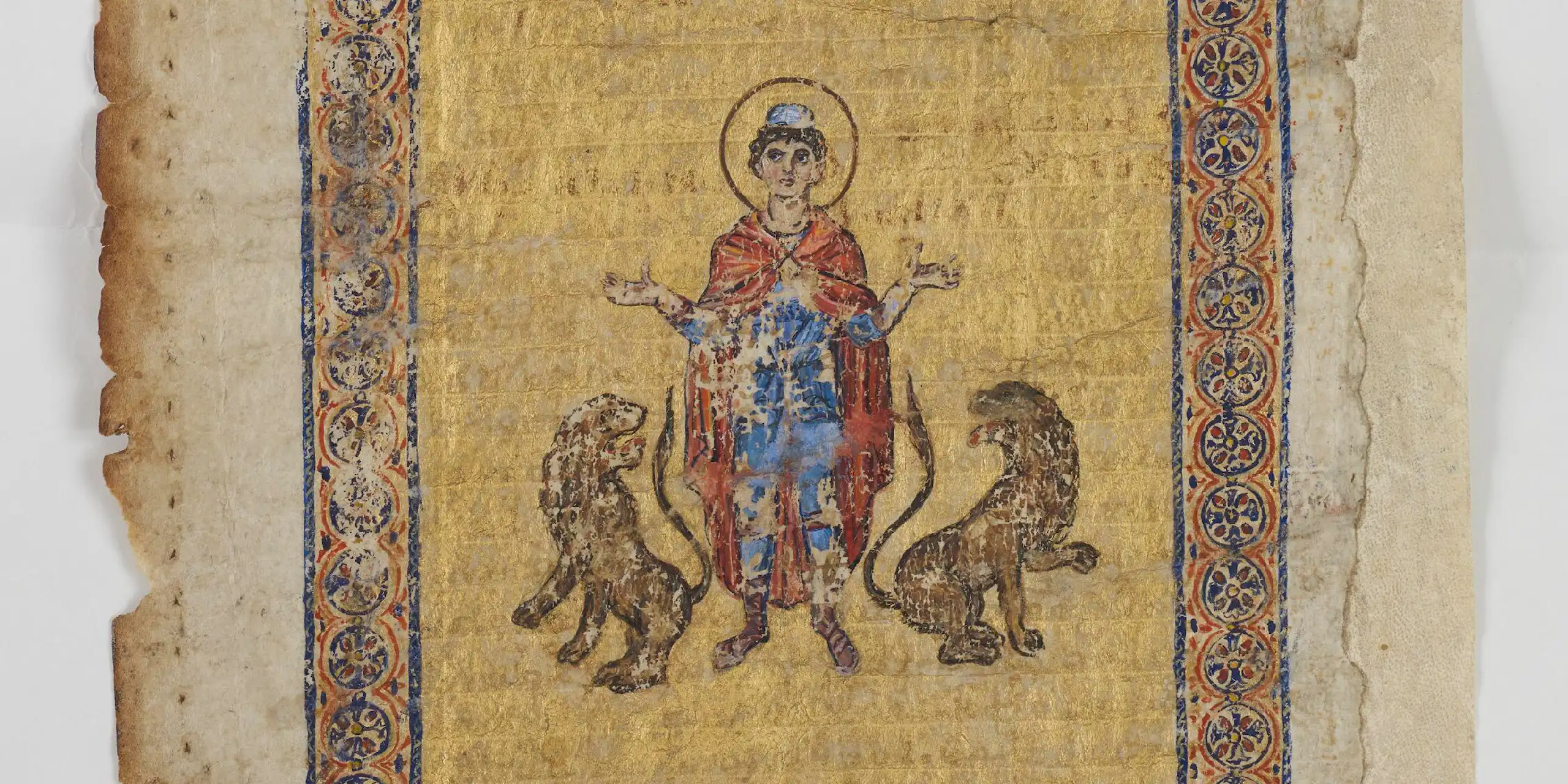 Enluminure de style médiéval, sur fond or.