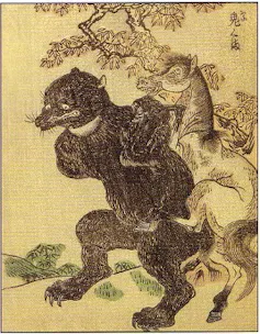 Engraving of a demon bear