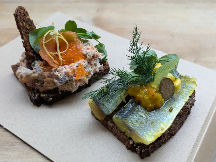 Two Smørrebrød sandwiches.