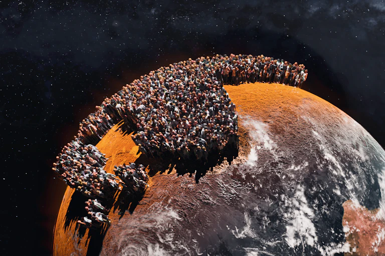 Humains sur une terre en feu