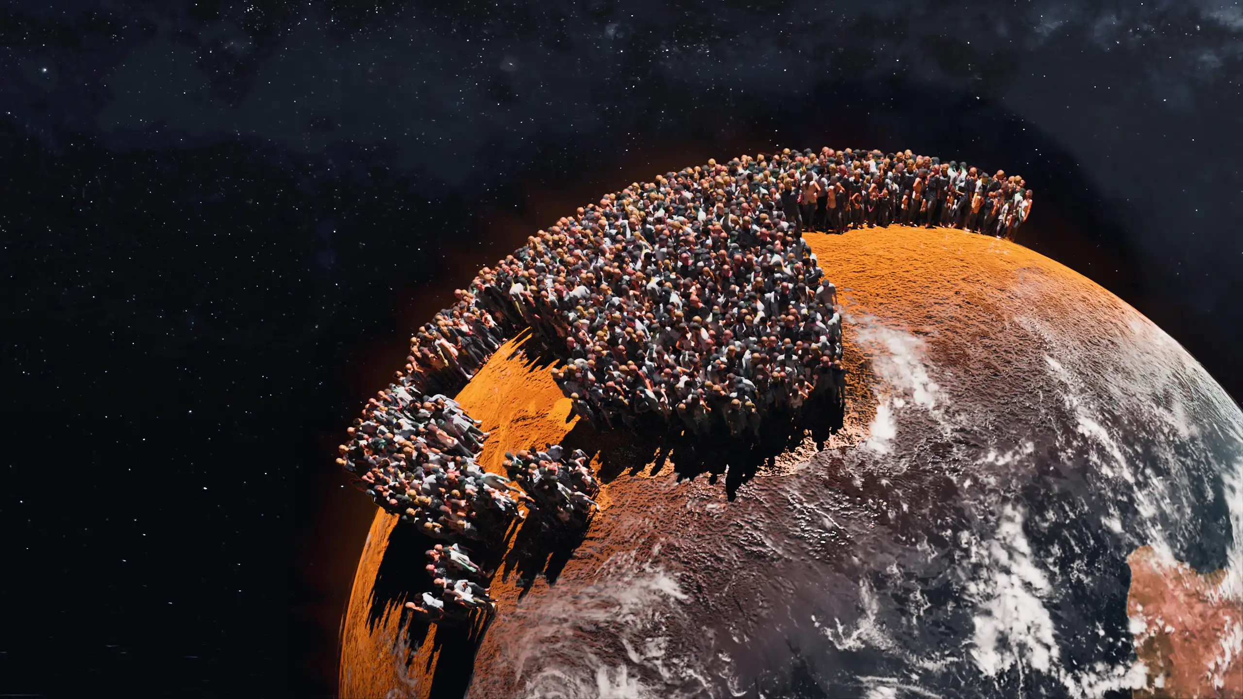 Humains sur une terre en feu