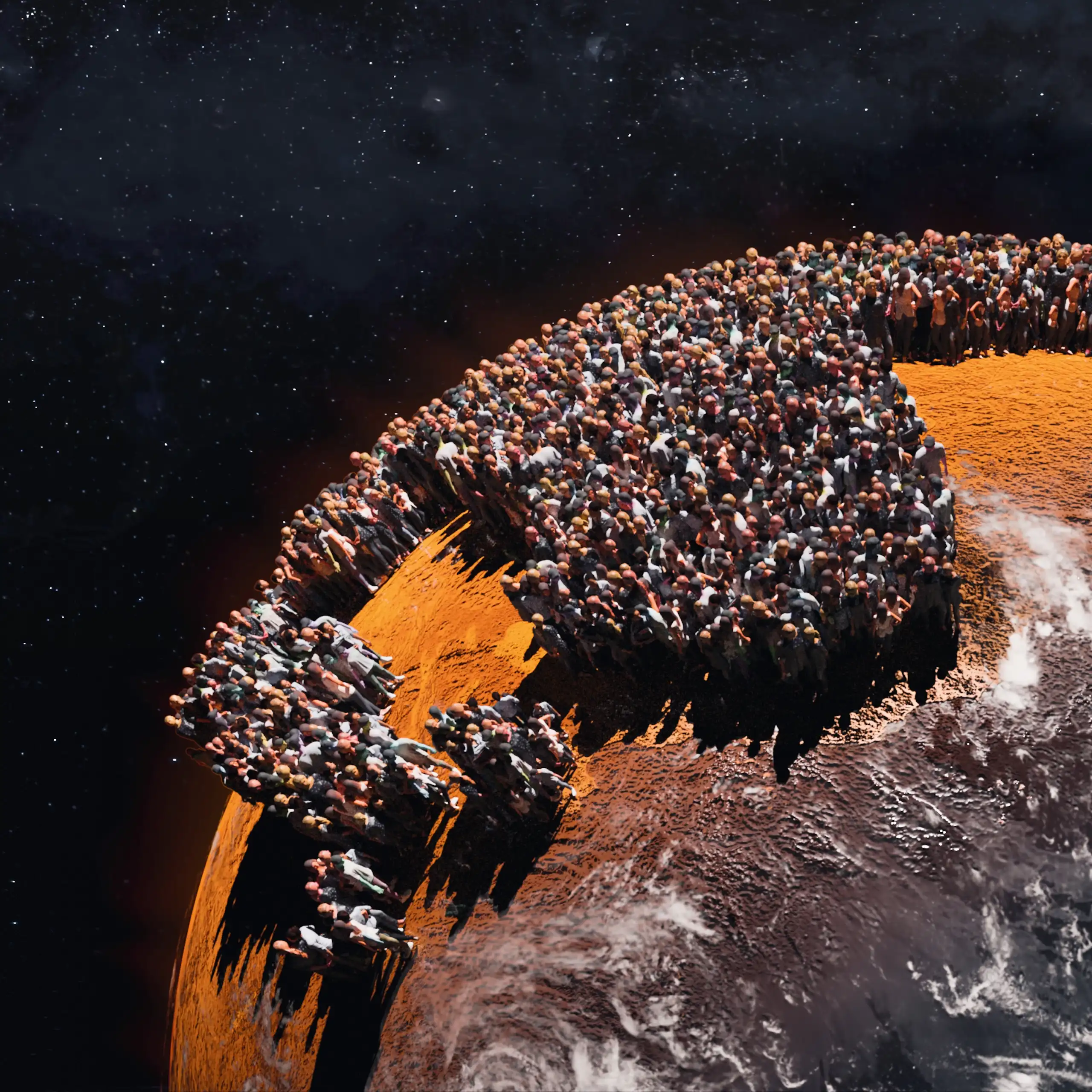 Humains sur une terre en feu