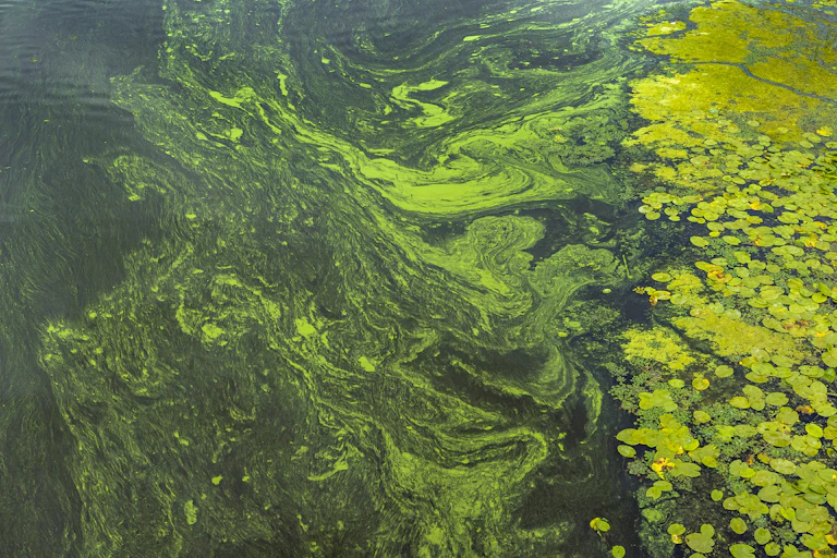 Swirl patterns of a green algal bloom