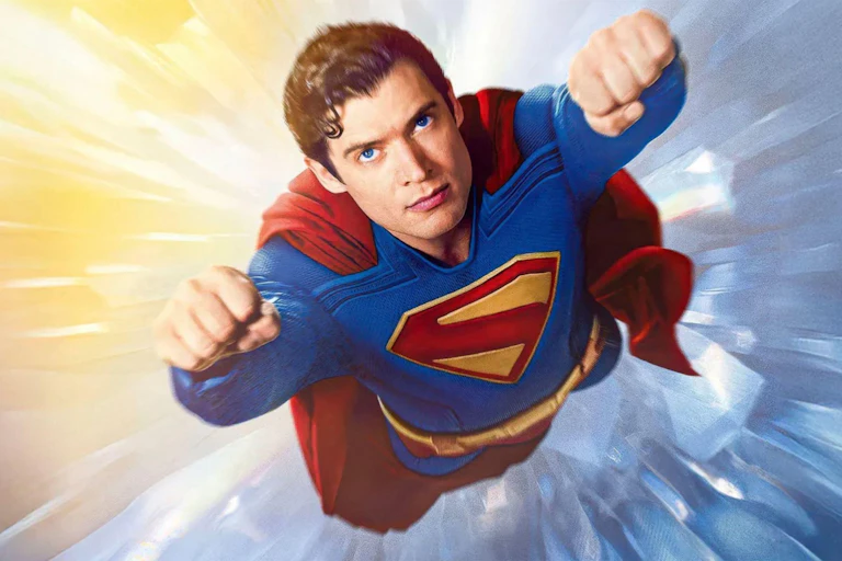 DC's Superman character fists clenched flying through the air.