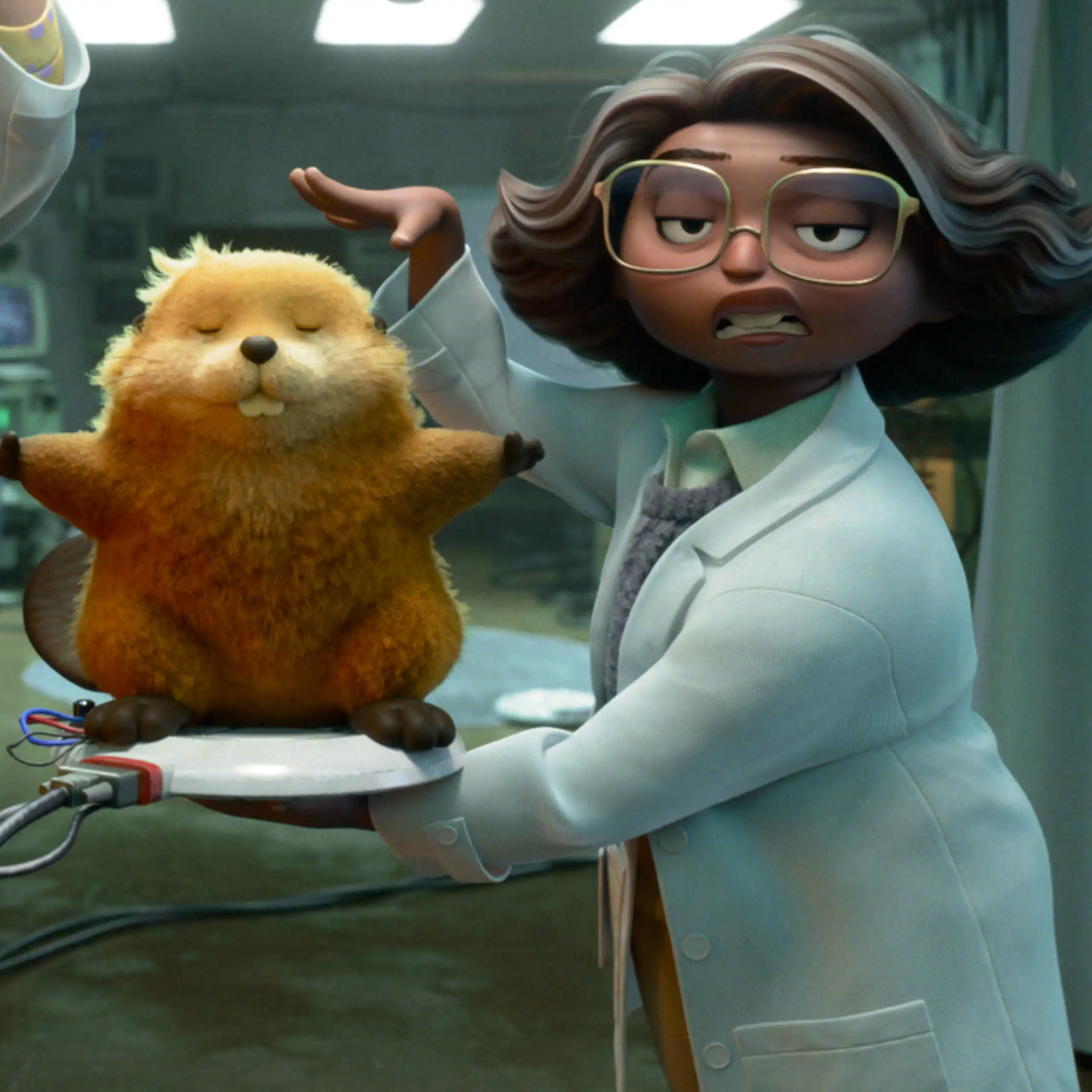 Deux scientifiques et un castor.