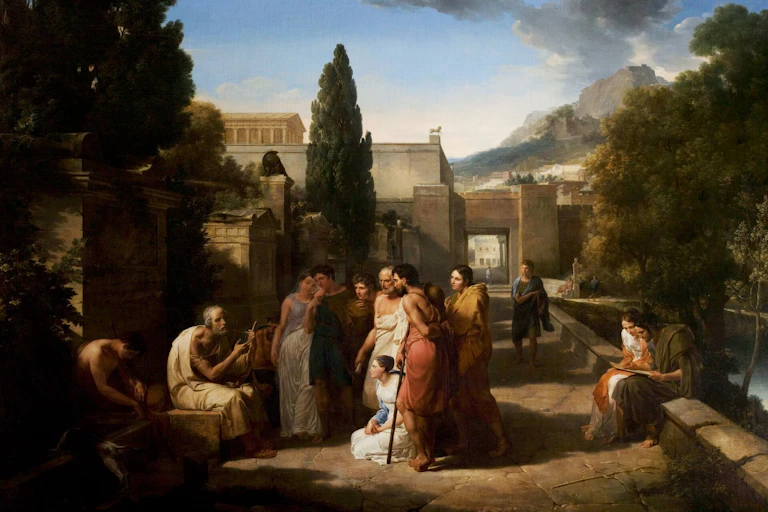 Painting showing Homer singing to a crowd.