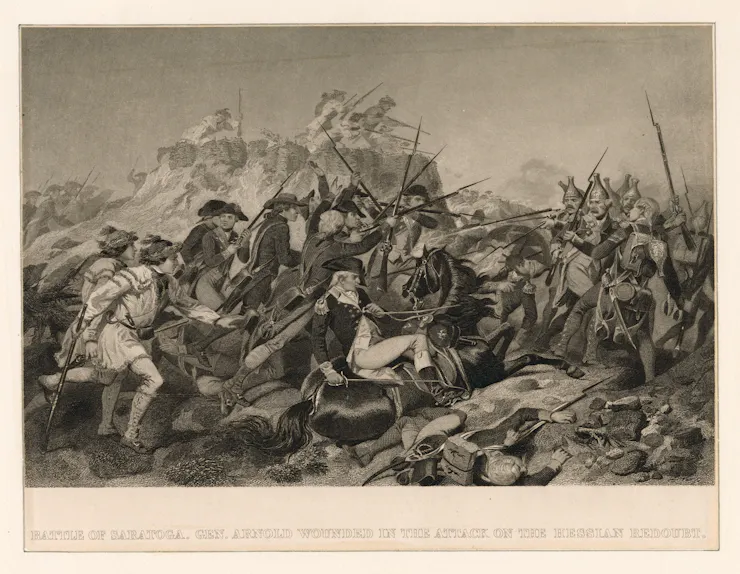 A lot of soldiers in colonial uniforms fighting each other.